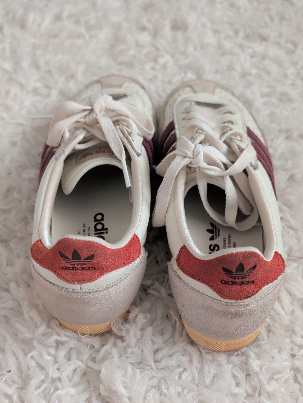 Adidas Japan Women's Off-White Sneakers with Burgundy Stripes - Picture 3 of 8